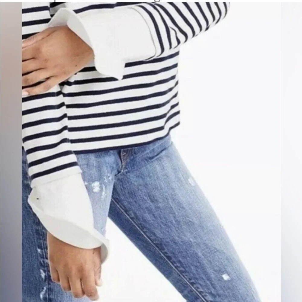 J. Crew French black and white striped sweater with dress cuffs, Sz. XXS